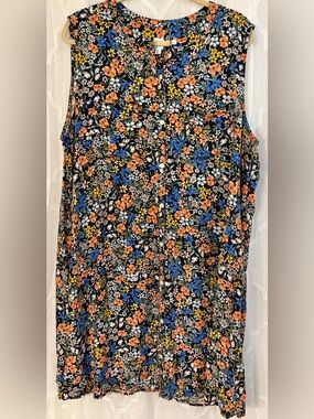 GAP Floral Button Front Sleeveless Top | Black Multicolor Blouse | Size XXL Tank